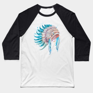 Native American Indian Chief Headdress Watercolor Art Baseball T-Shirt